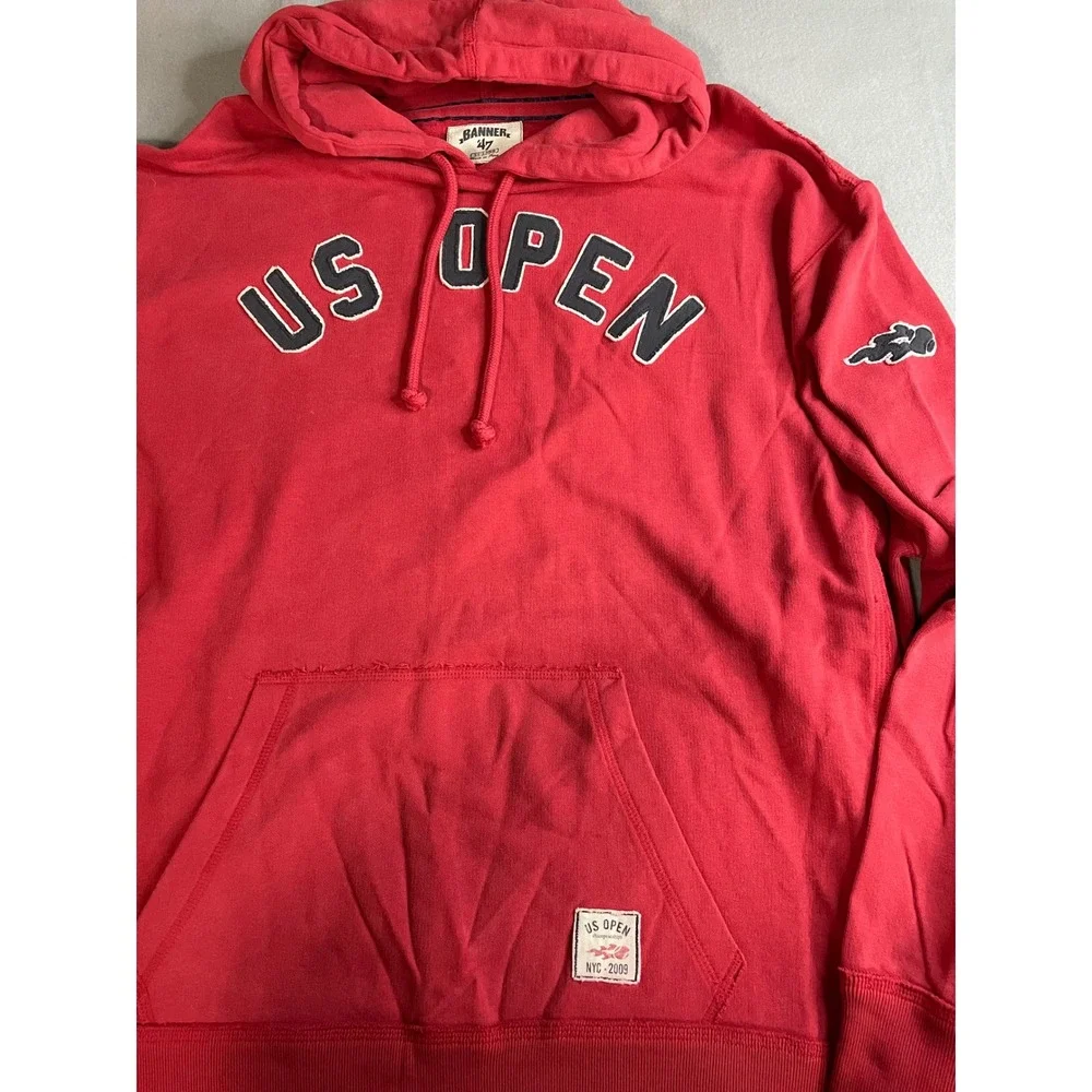 VTG Banner47 US Open‎ 2009 NYC Tennis Hoodie Mens XXL Red Cotton Sweatshirt - Picture 2 of 12